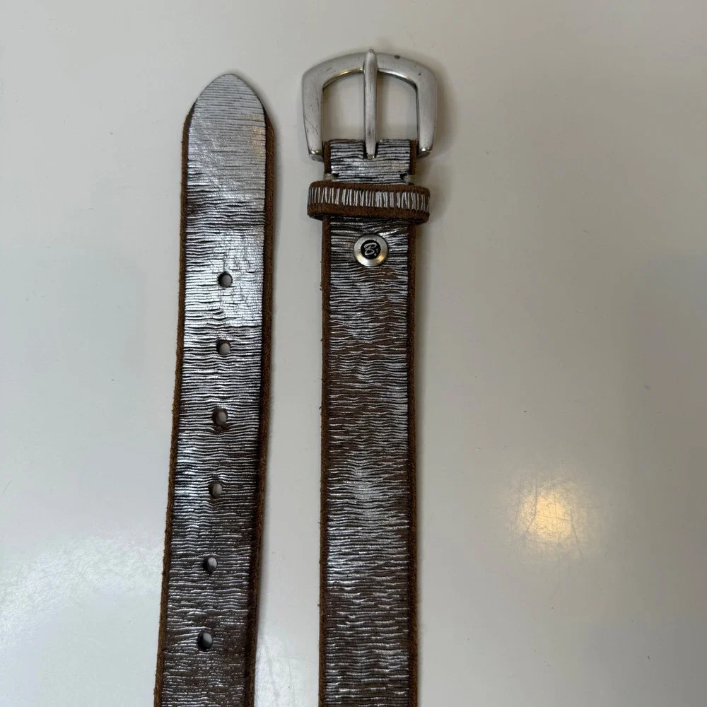 b.belt Leather Belt Womens Silver Brown Textured Handmade Germany 85